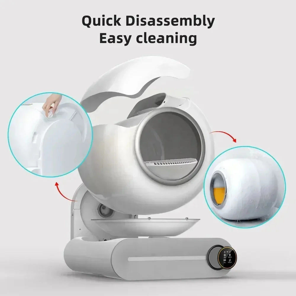セルフクリーニングトイレ、アップグレードロボット自動トイレ、複数の猫用、65L + 9L特大キャットボックス、マイナスイオン殺菌、消臭機能、アプリ制御、健康モニター
