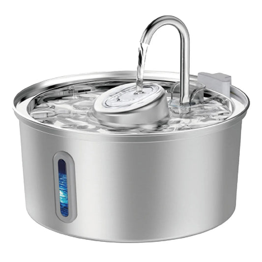 ステンレス　ペット用ウォーターファウンテン、可視窓付き濾過システム搭載、猫/犬用自動給水器　3.2L