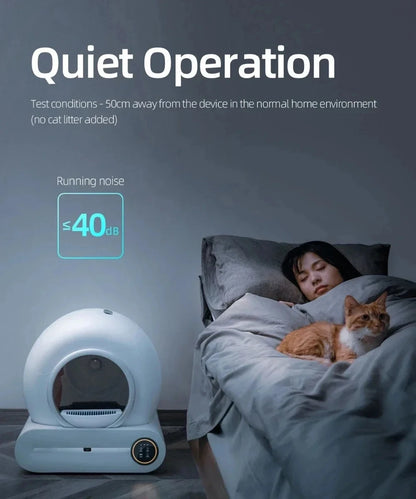 セルフクリーニングトイレ、アップグレードロボット自動トイレ、複数の猫用、65L + 9L特大キャットボックス、マイナスイオン殺菌、消臭機能、アプリ制御、健康モニター