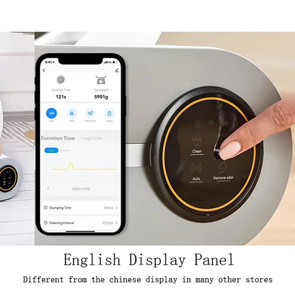 セルフクリーニングトイレ、アップグレードロボット自動トイレ、複数の猫用、65L + 9L特大キャットボックス、マイナスイオン殺菌、消臭機能、アプリ制御、健康モニター